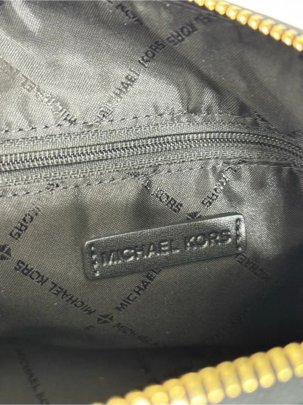 Michael Kors Cindy Large Dome Crossbody Bag Black Signature Logo Print Gold Hard